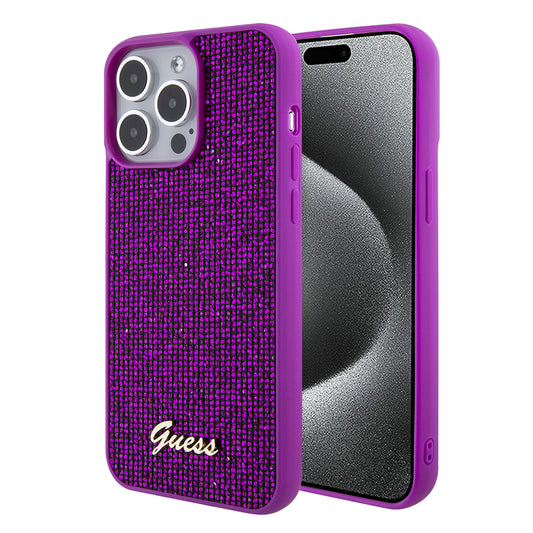 Deksel for Apple iPhone 15 Pro Max, Guess, Disco Metal Script, Fuchsia