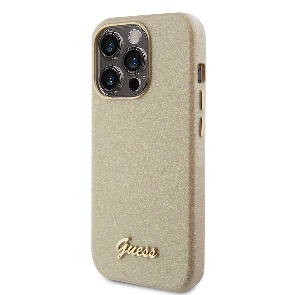 Deksel for Apple iPhone 15 Pro Max, Guess, Glitter Glossy Script, Beige