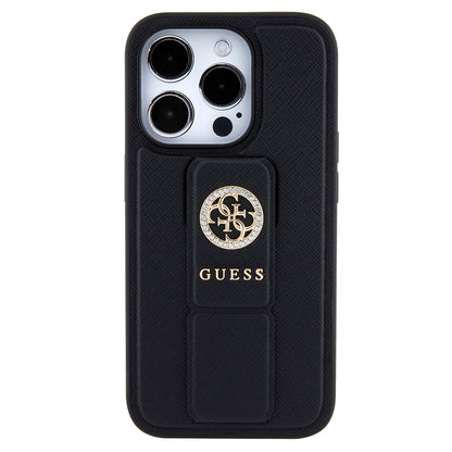 Deksel for Apple iPhone 15 Pro Max, Guess, Grip Stand 4G Saffiano Strass, Svart