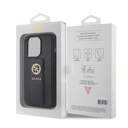 Deksel for Apple iPhone 15 Pro Max, Guess, Grip Stand 4G Saffiano Strass, Svart