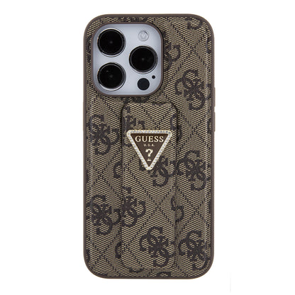 Deksel for Apple iPhone 15 Pro Max, Guess, Grip Stand 4G Triangle Strass, Brun