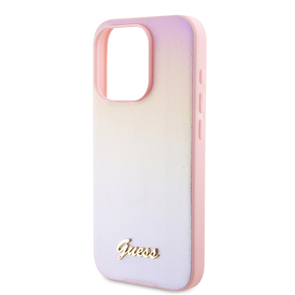 Deksel for Apple iPhone 15 Pro Max, Guess, Iridescent Metal Script, Rosa