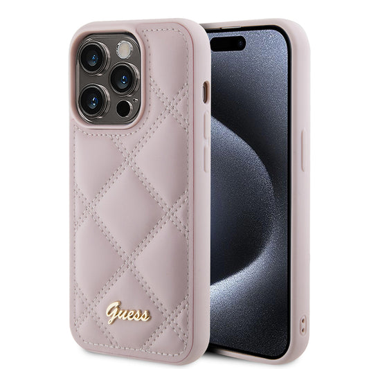 Deksel for Apple iPhone 15 Pro Max, Guess, Quilted Metal Logo, Rosa