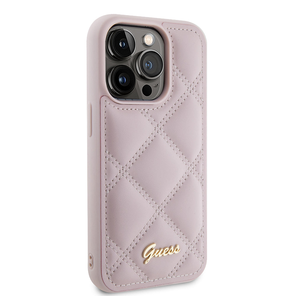 Deksel for Apple iPhone 15 Pro Max, Guess, Quilted Metal Logo, Rosa