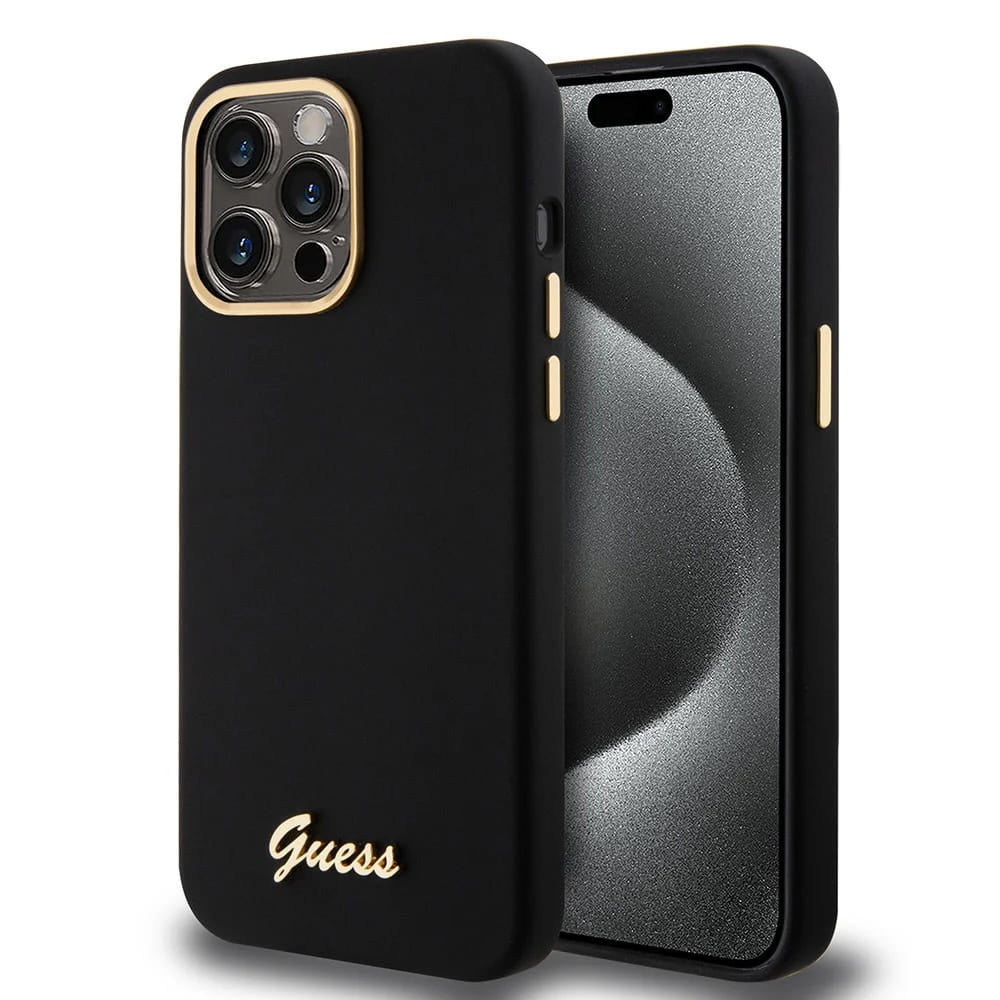 Deksel for Apple iPhone 15 Pro Max, Guess, Script Metal Logo & Frame, Svart