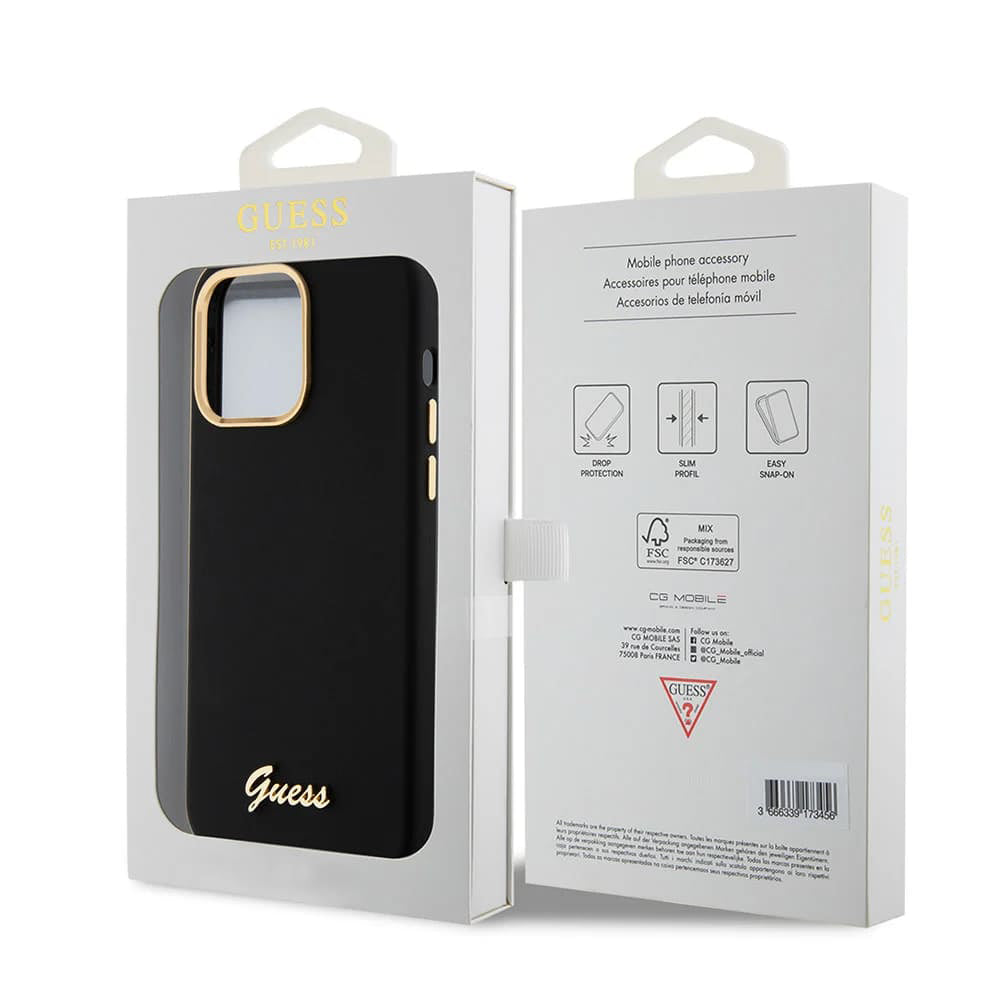 Deksel for Apple iPhone 15 Pro Max, Guess, Script Metal Logo & Frame, Svart