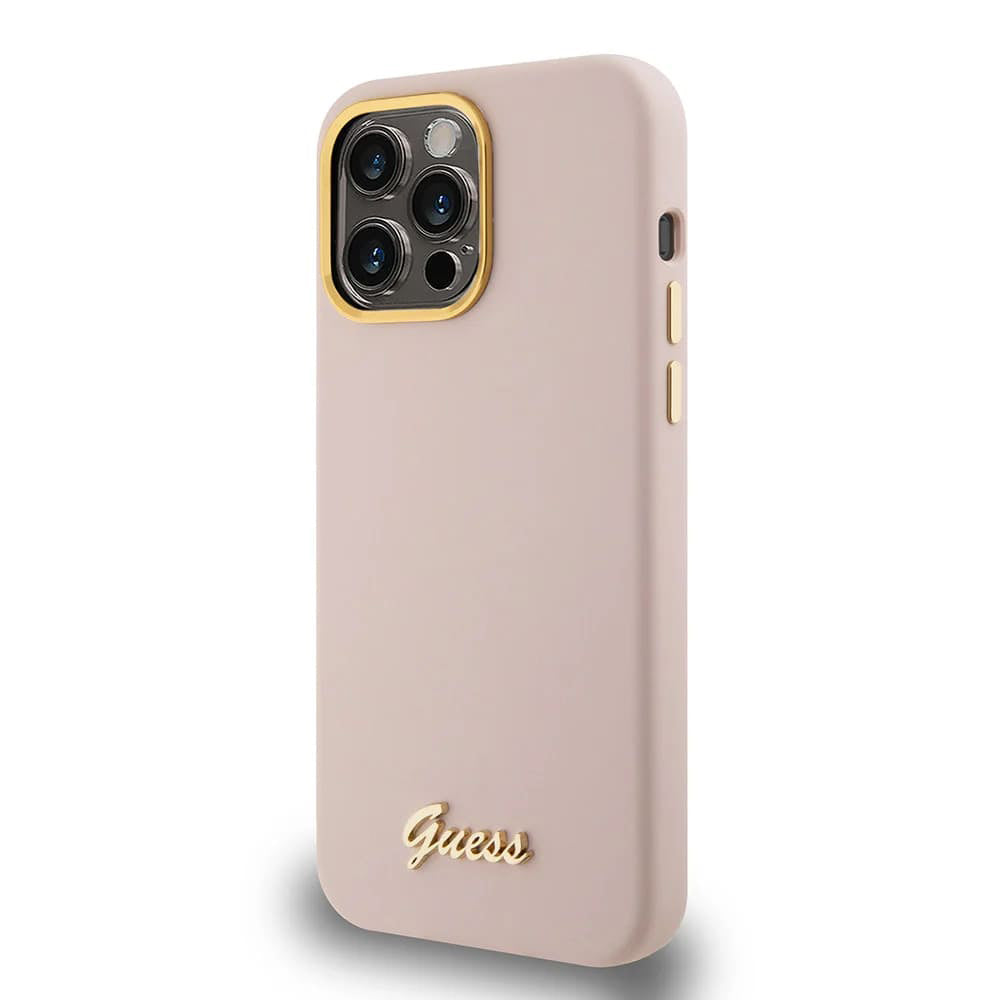 Deksel for Apple iPhone 15 Pro Max, Guess, Script Metal Logo & Frame, Lys Rosa