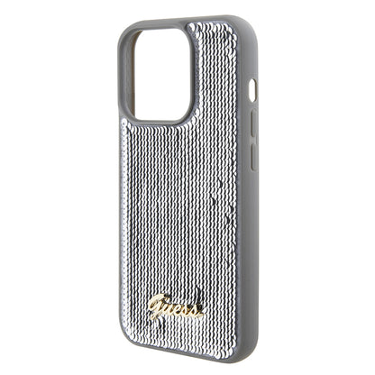 Deksel for Apple iPhone 15 Pro Max, Guess, Sequin Script Metal, Sølvfarget