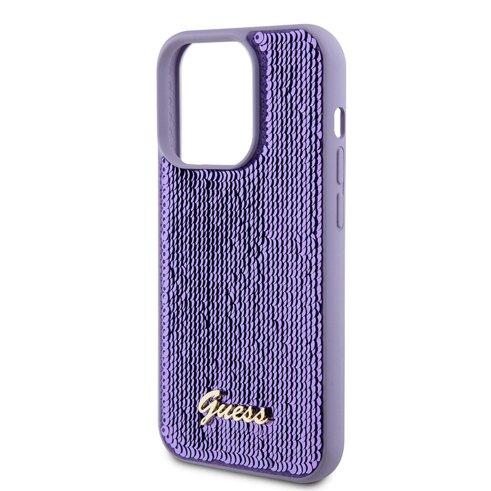 Deksel for Apple iPhone 15 Pro Max, Guess, Sequin Script Metal, Lilla