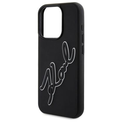 Deksel for Apple iPhone 15 Pro Max, Karl Lagerfeld, 3D Rubber Signature, Svart