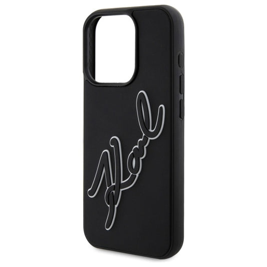 Deksel for Apple iPhone 15 Pro Max, Karl Lagerfeld, 3D Rubber Signature, Svart
