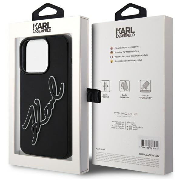 Deksel for Apple iPhone 15 Pro Max, Karl Lagerfeld, 3D Rubber Signature, Svart