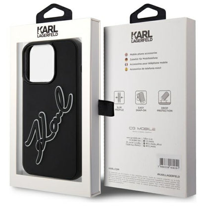Deksel for Apple iPhone 15 Pro Max, Karl Lagerfeld, 3D Rubber Signature, Svart
