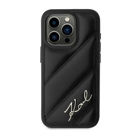Deksel for Apple iPhone 15 Pro Max, Karl Lagerfeld, Diagonal Quilted Script, Svart