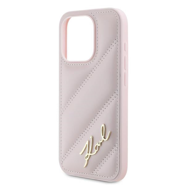Deksel for Apple iPhone 15 Pro Max, Karl Lagerfeld, Diagonal Quilted Script, Rosa