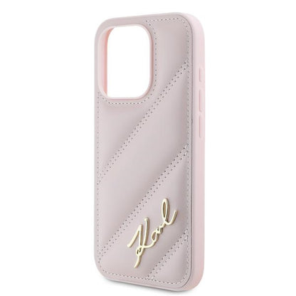 Deksel for Apple iPhone 15 Pro Max, Karl Lagerfeld, Diagonal Quilted Script, Rosa