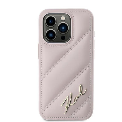 Deksel for Apple iPhone 15 Pro Max, Karl Lagerfeld, Diagonal Quilted Script, Rosa