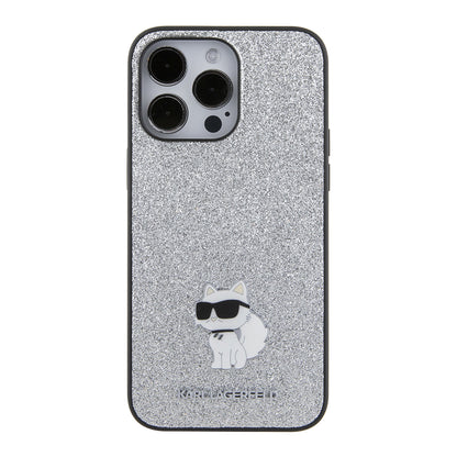 Deksel for Apple iPhone 15 Pro Max, Karl Lagerfeld, Glitter Fixed Choupette Logo, Sølvfarget