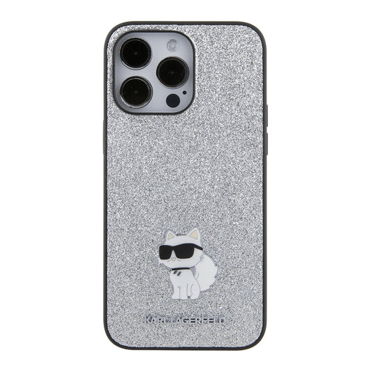 Deksel for Apple iPhone 15 Pro Max, Karl Lagerfeld, Glitter Fixed Choupette Logo, Sølvfarget