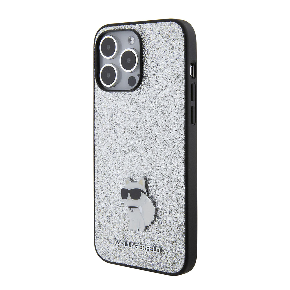 Deksel for Apple iPhone 15 Pro Max, Karl Lagerfeld, Glitter Fixed Choupette Logo, Sølvfarget