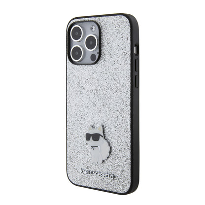 Deksel for Apple iPhone 15 Pro Max, Karl Lagerfeld, Glitter Fixed Choupette Logo, Sølvfarget