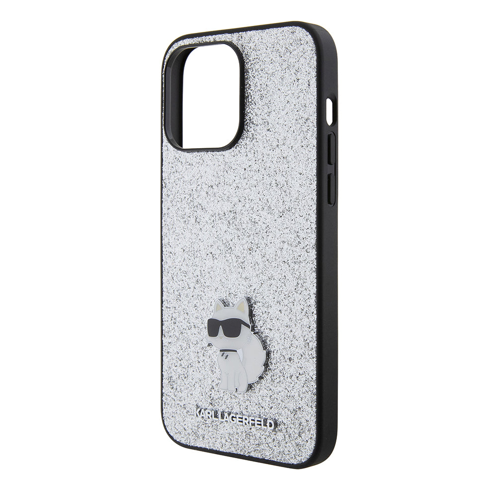 Deksel for Apple iPhone 15 Pro Max, Karl Lagerfeld, Glitter Fixed Choupette Logo, Sølvfarget