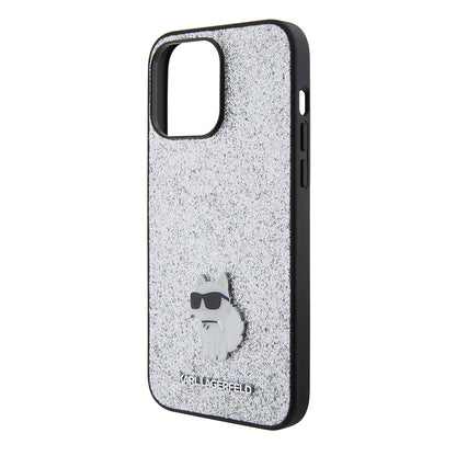 Deksel for Apple iPhone 15 Pro Max, Karl Lagerfeld, Glitter Fixed Choupette Logo, Sølvfarget