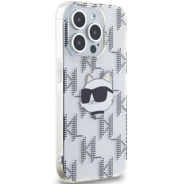 Deksel for Apple iPhone 15 Pro Max, Karl Lagerfeld, IML Electroplated Choupette Head, Gjennomsiktig