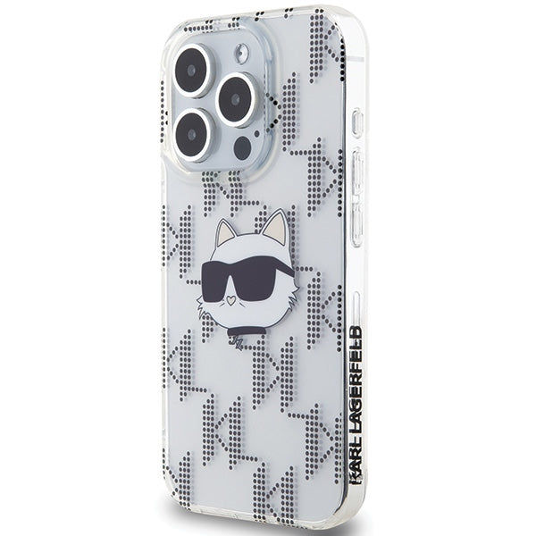 Deksel for Apple iPhone 15 Pro Max, Karl Lagerfeld, IML Electroplated Choupette Head, Gjennomsiktig