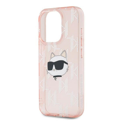 Deksel for Apple iPhone 15 Pro Max, Karl Lagerfeld, IML Luxury Monogram Choupette's Head, Rosa