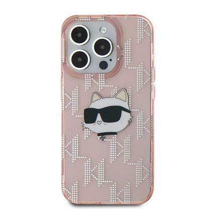 Deksel for Apple iPhone 15 Pro Max, Karl Lagerfeld, IML Luxury Monogram Choupette's Head, Rosa