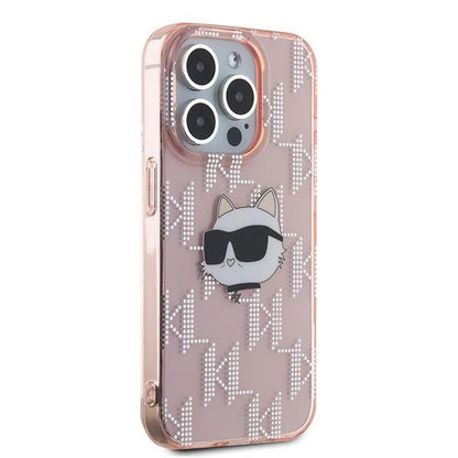 Deksel for Apple iPhone 15 Pro Max, Karl Lagerfeld, IML Luxury Monogram Choupette's Head, Rosa