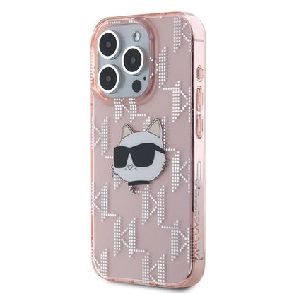 Deksel for Apple iPhone 15 Pro Max, Karl Lagerfeld, IML Luxury Monogram Choupette's Head, Rosa