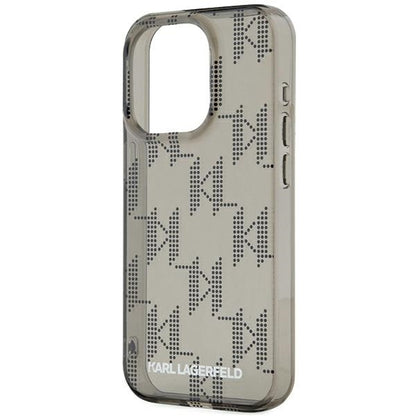 Deksel for Apple iPhone 15 Pro Max, Karl Lagerfeld, IML Luxury Monogram KL Pattern with Strap, Svart