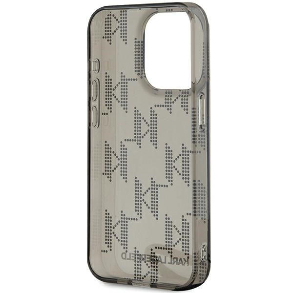 Deksel for Apple iPhone 15 Pro Max, Karl Lagerfeld, IML Luxury Monogram KL Pattern with Strap, Svart