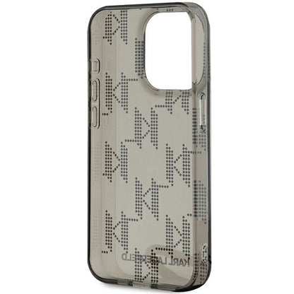 Deksel for Apple iPhone 15 Pro Max, Karl Lagerfeld, IML Luxury Monogram KL Pattern with Strap, Svart