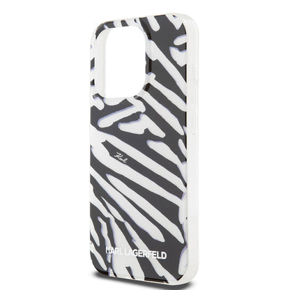 Deksel for Apple iPhone 15 Pro Max, Karl Lagerfeld, IML Luxury Zebra Pattern with Strap, Svart