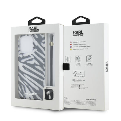 Deksel for Apple iPhone 15 Pro Max, Karl Lagerfeld, IML Luxury Zebra Pattern with Strap, Svart