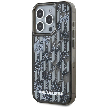 Deksel for Apple iPhone 15 Pro Max, Karl Lagerfeld, Liquid Glitter Monogram, Svart