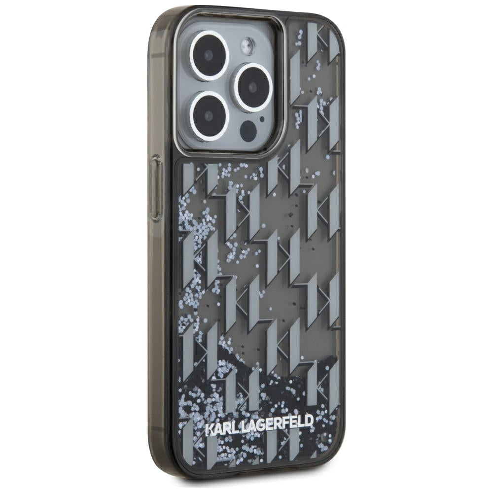 Deksel for Apple iPhone 15 Pro Max, Karl Lagerfeld, Liquid Glitter Monogram, Svart