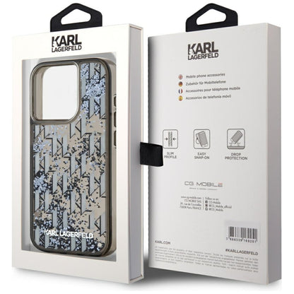 Deksel for Apple iPhone 15 Pro Max, Karl Lagerfeld, Liquid Glitter Monogram, Svart