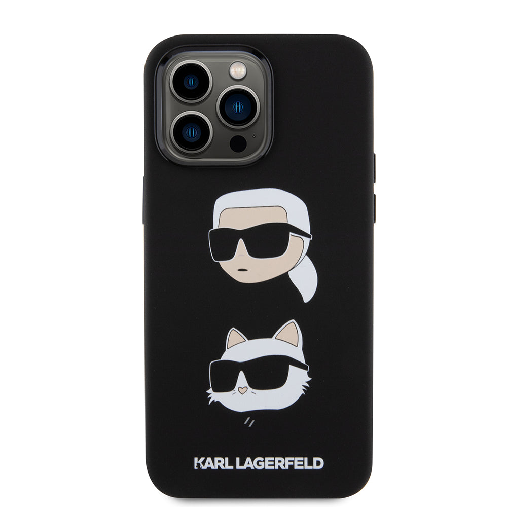 Deksel for Apple iPhone 15 Pro Max, Karl Lagerfeld, Silicone Karl & Choupette Heads, Svart