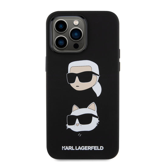 Deksel for Apple iPhone 15 Pro Max, Karl Lagerfeld, Silicone Karl & Choupette Heads, Svart