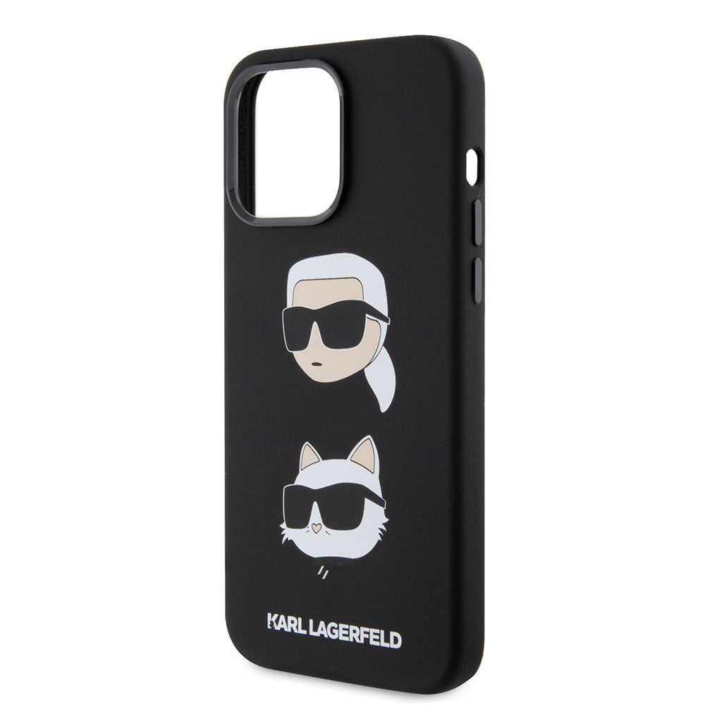 Deksel for Apple iPhone 15 Pro Max, Karl Lagerfeld, Silicone Karl & Choupette Heads, Svart