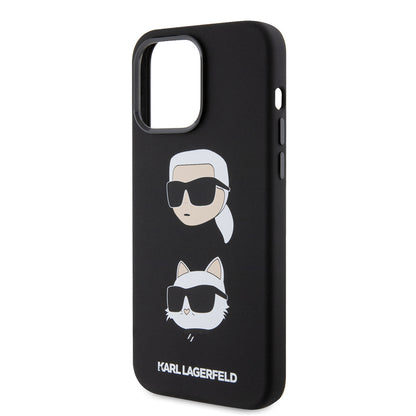 Deksel for Apple iPhone 15 Pro Max, Karl Lagerfeld, Silicone Karl & Choupette Heads, Svart