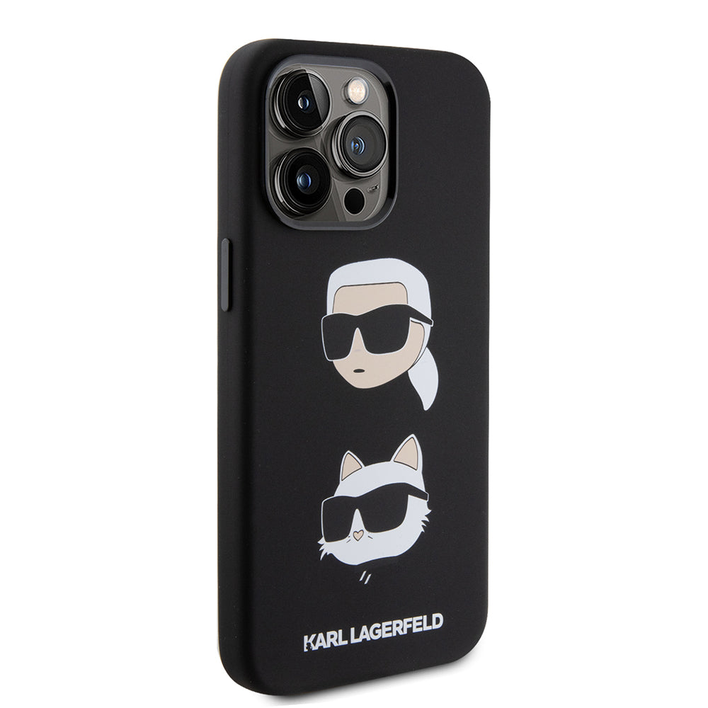 Deksel for Apple iPhone 15 Pro Max, Karl Lagerfeld, Silicone Karl & Choupette Heads, Svart