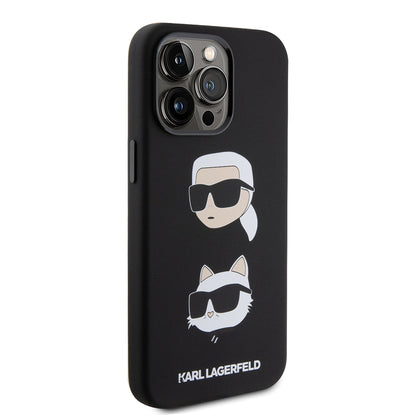 Deksel for Apple iPhone 15 Pro Max, Karl Lagerfeld, Silicone Karl & Choupette Heads, Svart