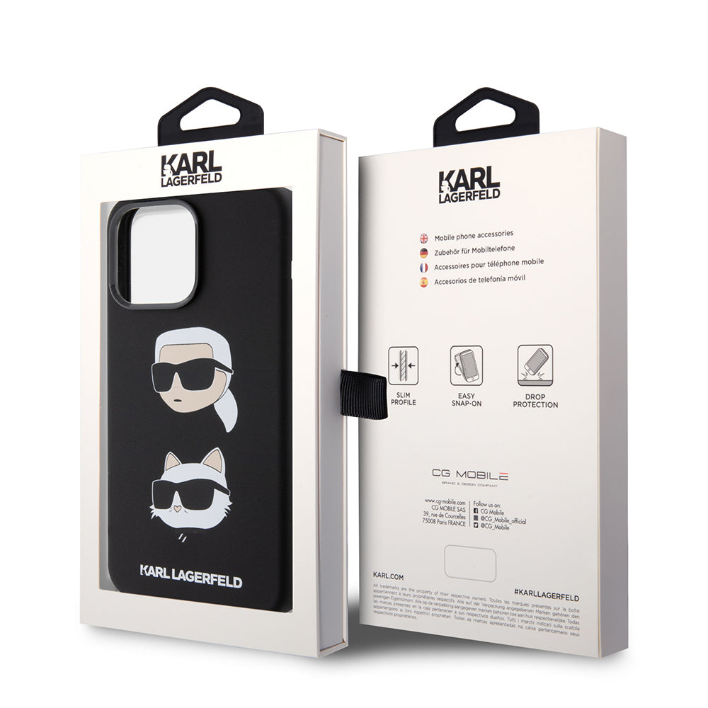 Deksel for Apple iPhone 15 Pro Max, Karl Lagerfeld, Silicone Karl & Choupette Heads, Svart