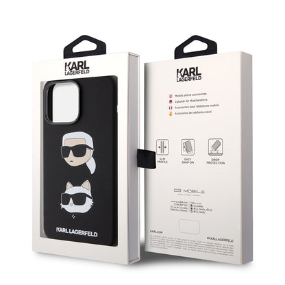 Deksel for Apple iPhone 15 Pro Max, Karl Lagerfeld, Silicone Karl & Choupette Heads, Svart