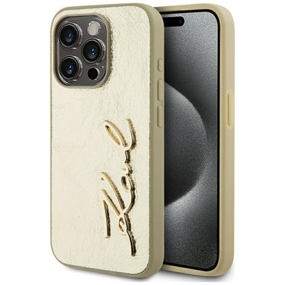 Deksel for Apple iPhone 15 Pro Max, Karl Lagerfeld, Metal Signature, Gull